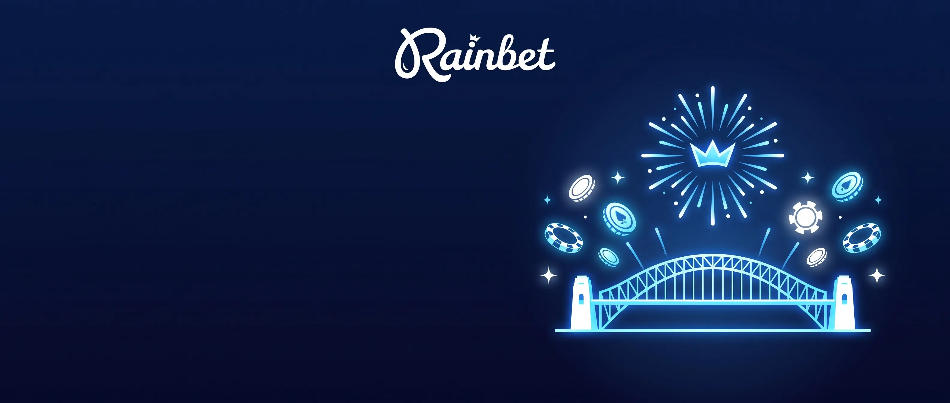 Rainbet with an illuminated Sydney Harbour Bridge and casino chips